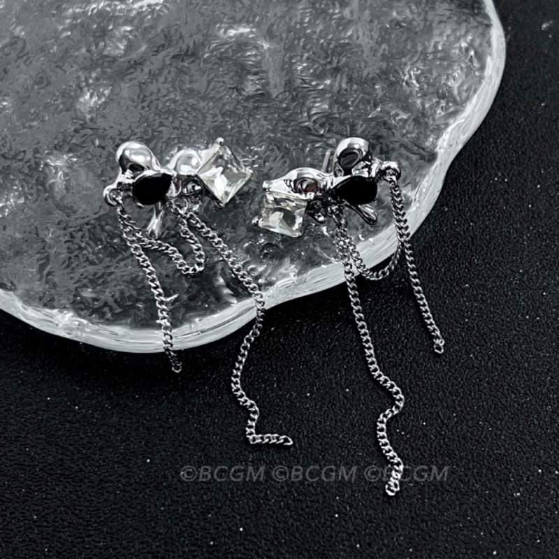 Khuyên Tai Dây Tua Rua Đính Đá zircon Hình Trái Tim Phong Cách hip hop Đường Phố Cá Tính Thời Trang