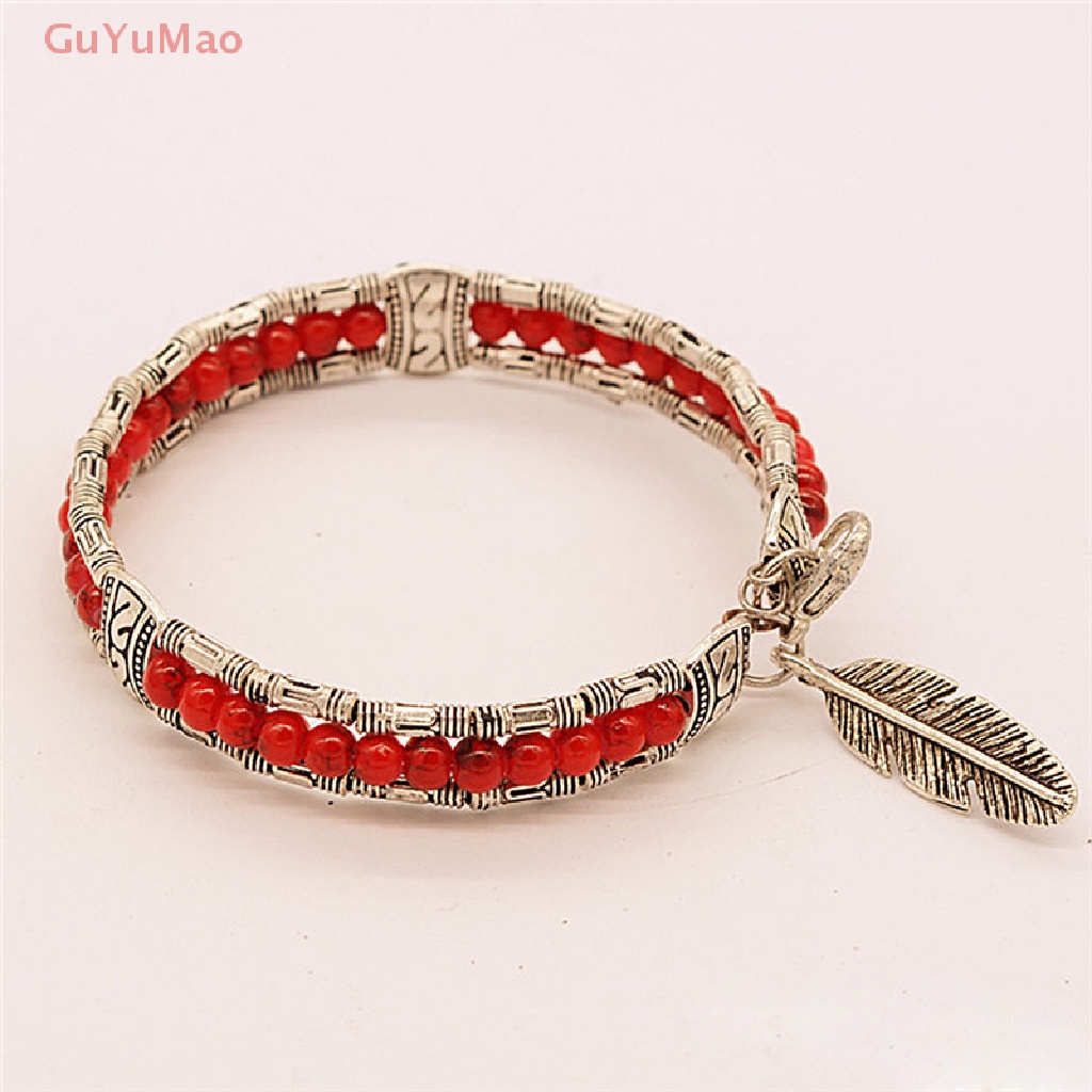 [cxGUYU] Vòng Tay Bạc Tây Tạng Hình Lông Vũ Màu Ngọc Lam Phong Cách Gypsy Cổ Điển Thời Trang Cho Nữ Prt