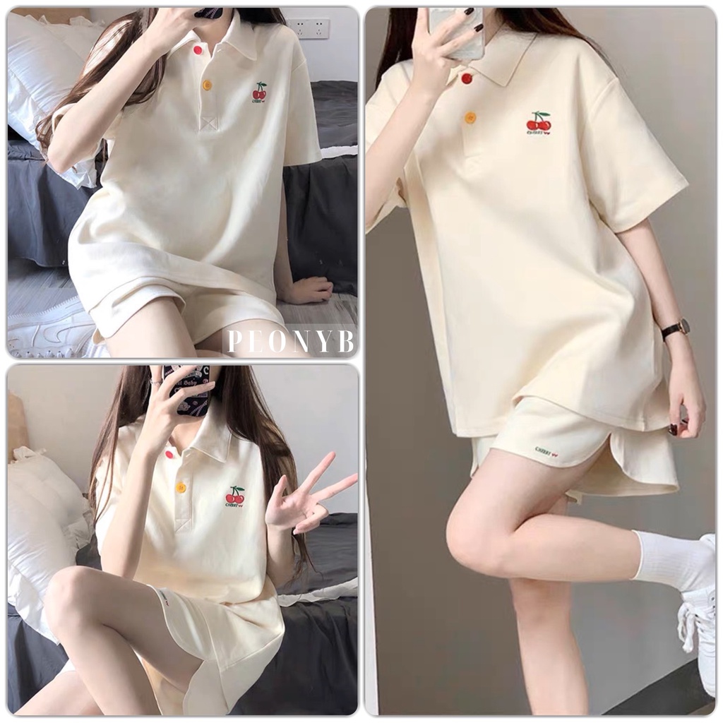 Set đồ cotton dày form rộng áo kiểu mix quần sooc đùi bánh bèo cá tính ulzzang