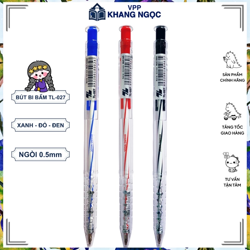 Bút Bi TL-027 Ngòi 0.5mm Màu Xanh, Đỏ, Đen
