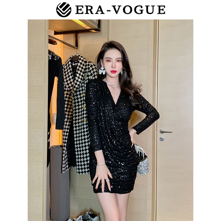 Eravogue🌷 Đầm Tay Dài Cổ Chữ V Thời Trang Mùa Hè Quyến Rũ Cho Nữ váy dạ hội 5609