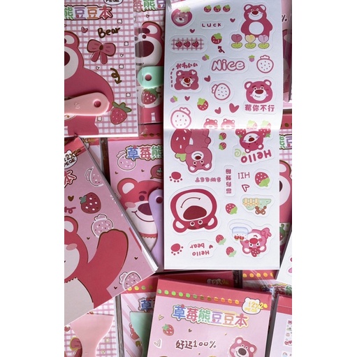 Quyển 24 tờ sticker gấu dâu kèm cán