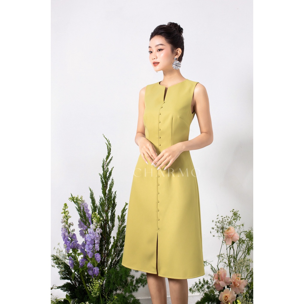 Đầm thiết kế CHARMO sát nách họa tiết nút giả tôn dáng Basic Sleeveless Dress