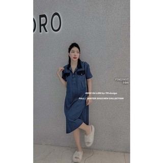 Đầm jean dáng suông phối cổ bẻ