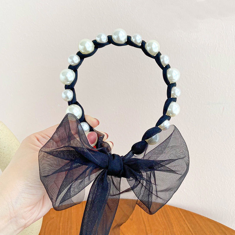 Băng Đô Ren Đính Ngọc Trai Và Nơ Xinh Xắn Cho Bé Gái