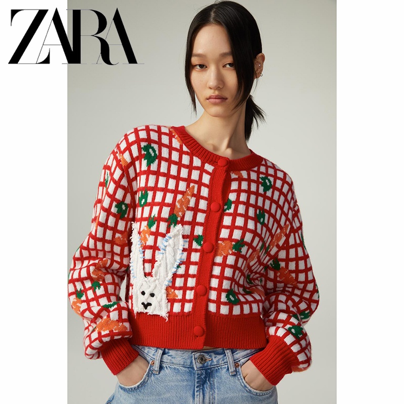 Áo Khoác Len Dệt Kim Hoa Văn Cà Rốt Thời Trang Dành Cho Nữ ZARA