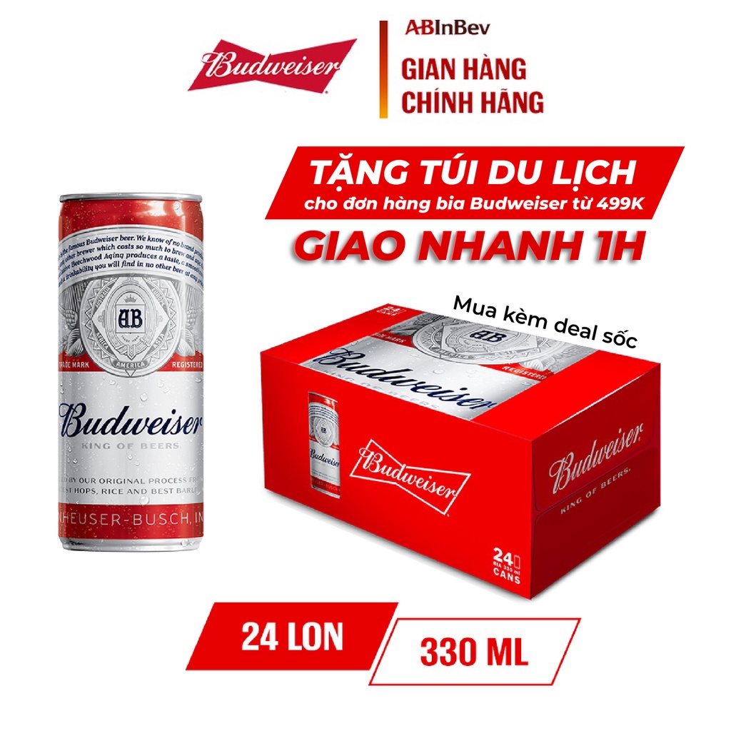 [GIAO NHANH 1H] Thùng 24 Lon Bia Budweiser Sleek Can Chính Hãng (330ml/ lon)