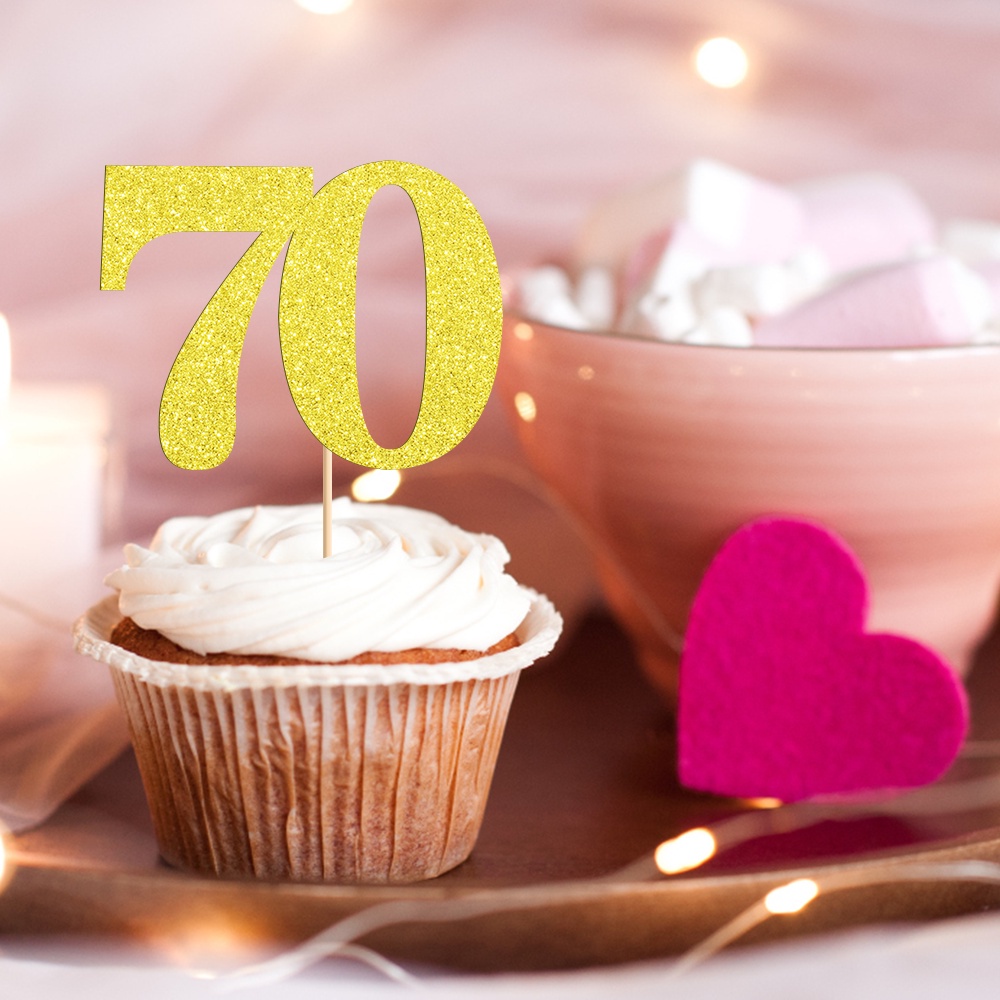 Bộ 24 trang trí bánh cupcake long lanh sinh nhật lần thứ 70