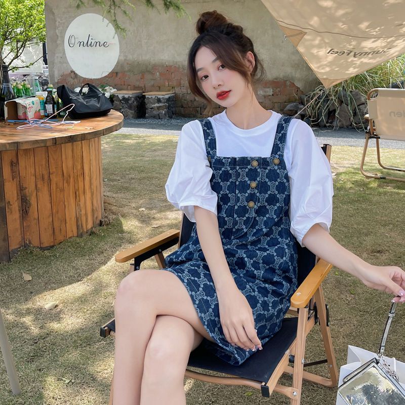 Bộ Áo Khoác Denim / Váy Yếm Dáng Rộng Phong Cách Hàn Quốc Thời Trang Mùa Thu Mới Cho Nữ