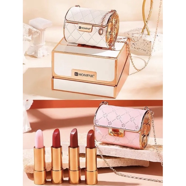Set 4 cây son Hompar set fullbox + túi đựng son đeo chéo