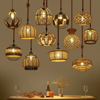 Đèn retro decor đèn mây tre đèn thả trần phong cách nhật bản đèn thả bàn ăn đèn bếp đèn chùm đèn trần phòng khách
