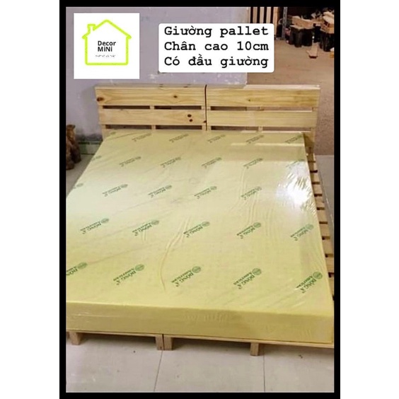 Giường Pallet Cao 10cm Có đầu giường gỗ thông 4 tấm dày dặn