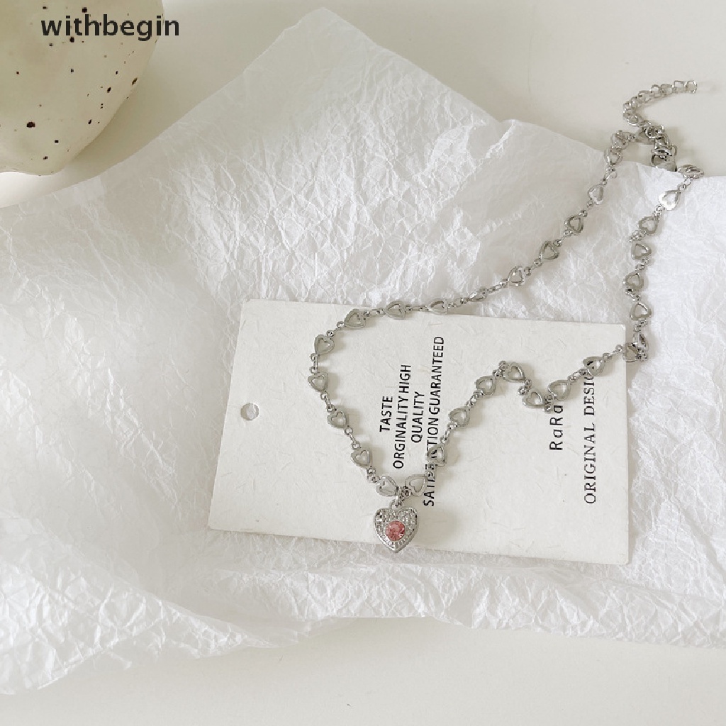 Vòng Cổ Choker Mặt Trái Tim Đính Đá Kim Cương Màu Hồng Phong Cách Gothic Thời Trang Cho Nữ