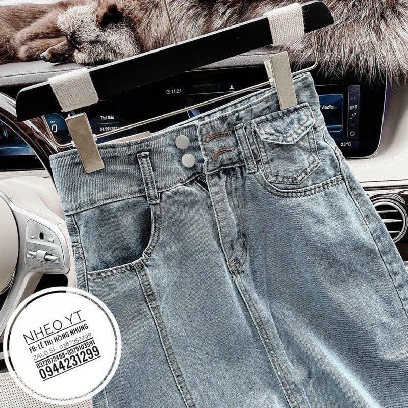 Chân váy bò nữ dáng dài xẻ tà, váy jeans Chữ A  Lưng Cao Thời Trang Cho Nữ kèm ảnh thật/ vide0