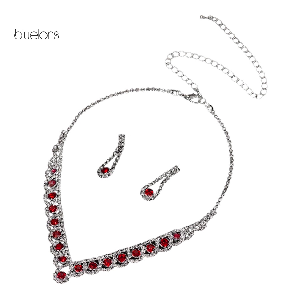 1 Set Vòng cổ Và Bông Tai Đính Đá Hình Giọt Nước Lấp Lánh