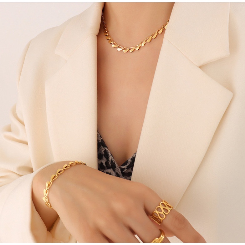 Bộ Trang Sức Dây Chuyền Hoặc Lắc Tay Hoa Văn Titan Không Han Rỉ TT4554