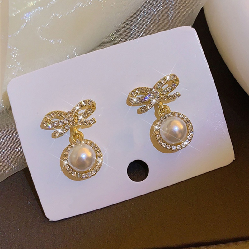 Bông Tai Hình Nơ Đính Ngọc Trai Thời Trang 2023 Dành Cho Nữ