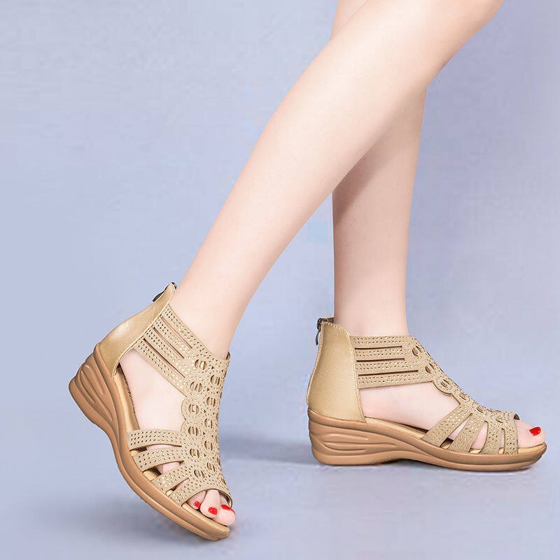 TIANLEYU dép nữ Xăng đan Wedge La mã Miệng cá Rhinestone Gót vừa Đế mềm Hở ngón 9Z23022402