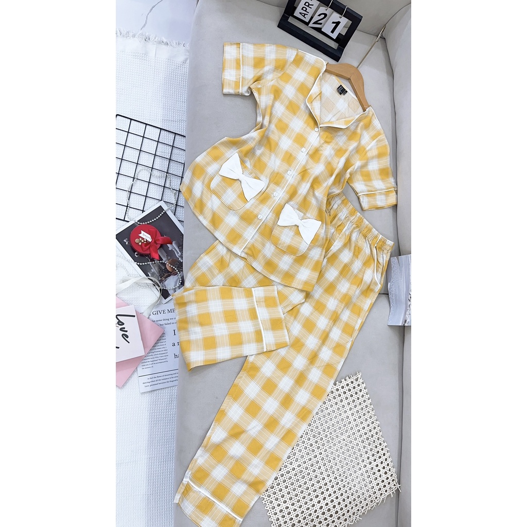 Bộ lanh quần dài 2 túi nơ hàng VNXK