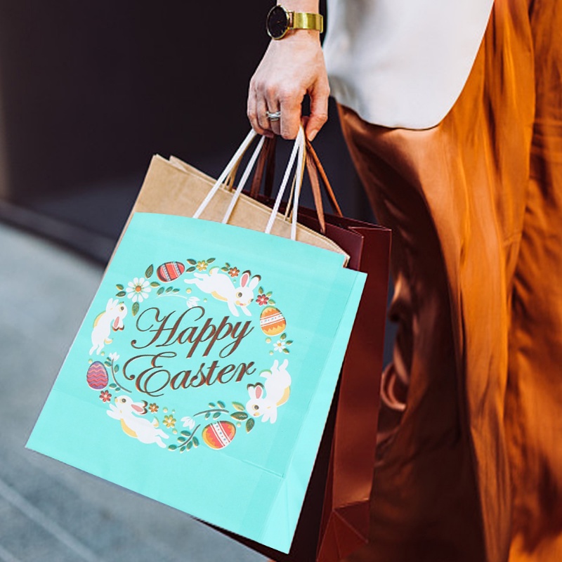 Túi Giấy Kraft Có Tay Cầm / Túi Đựng Bánh Quy Hình Thỏ Dễ Thương Trang Trí Tiệc Phục Sinh