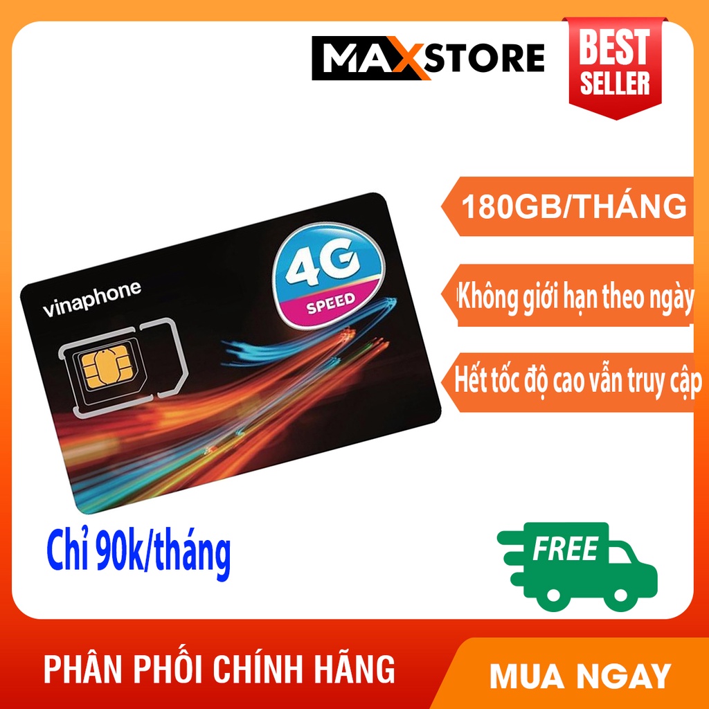 Sim 4G Vina gói 180GB/tháng không giới hạn theo ngày chỉ 90k/tháng