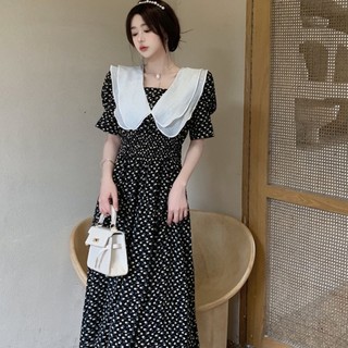 Kii Wii Mùa Hè Phiên Bản Hàn Quốc Cổ Sen Retro Nhỏ Họa Tiết Hoa Dài Nữ