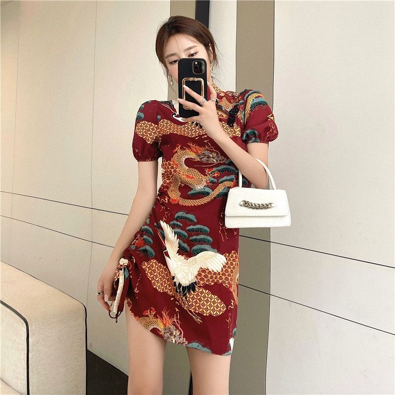 Váy sườn xám ngắn - Hàng Quảng Châu