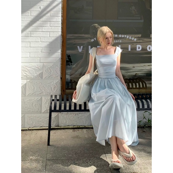 Đầm dự tiệc voan tơ sát nách phom xoè dài