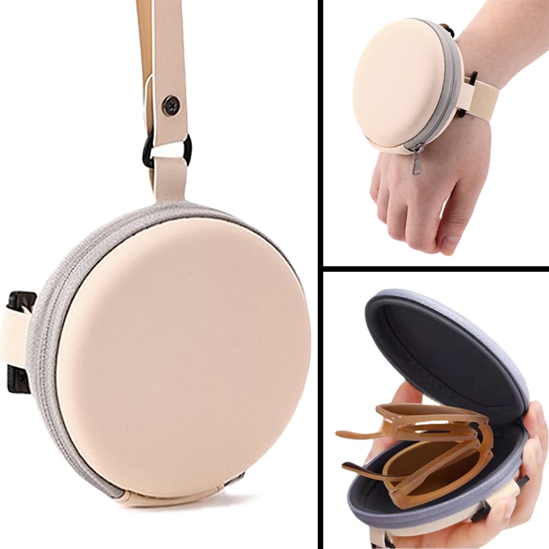 Hộp Đựng Mắt Kính Hình Tròn Bằng Da Có Khóa Kéo Chống Bụi Thời Trang