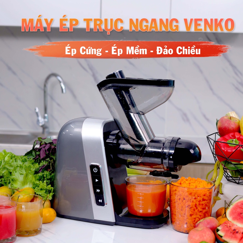 Máy ép chậm Trục ngang Venko - Ép trái cây, hoa quả - Làm kem - Làm sữạ hạt đa năng - Kèm 2 cốc đựng