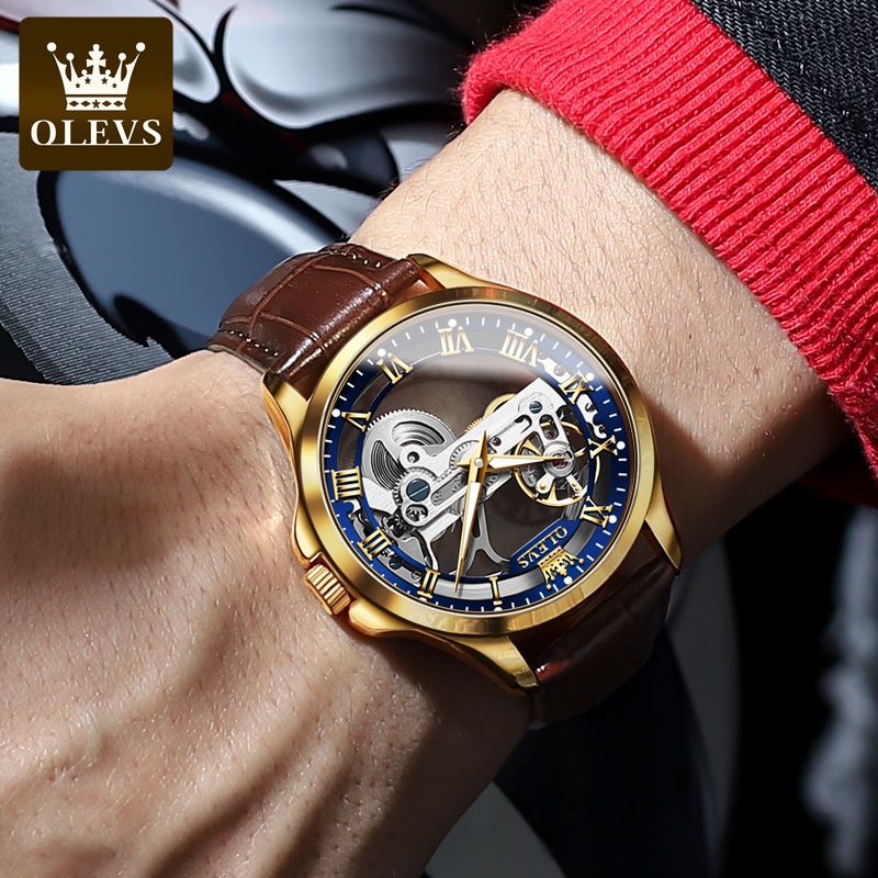 Đồng hồ nam cao cấp Olevs máy cơ size 41mm,dây đeo bằng da cao cấp,chống nước 30m,bảo hành toàn quốc 12 tháng