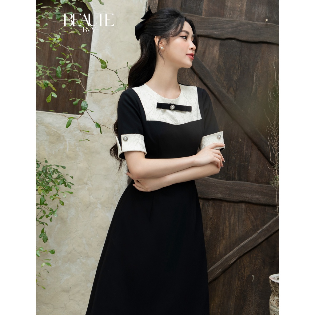 BEAUTEBYV - Váy nữ chiết eo phối gấm cao cấp Fairy