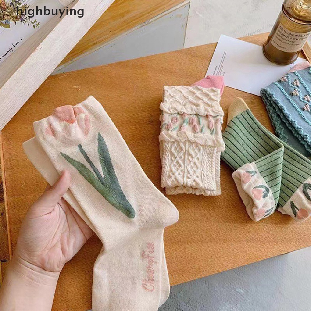 Đôi Tất Cotton Trang Trí Hoa Phong Cách Hàn Quốc Cho Nữ