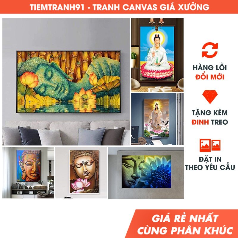 🙏Tranh Phật treo tường, những mẫu tranh Phật & hoa sen đẹp, thanh tịnh - tặng kèm đinh treo - TIỆM TRANH 91
