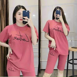 Set đồ bộ nữ quần lửng thun cotton co giãn tốt bigsize Đồ bộ nữ đồ mặc nhà đẹp dễ thương Đồ bộ thun thể thao