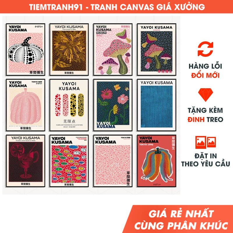 ⚡Tranh treo tường canvas, 50 mẫu tranh Yayoi Kusama nghệ thuật, độc đáo - tặng kèm đinh treo - TIỆM TRANH 91
