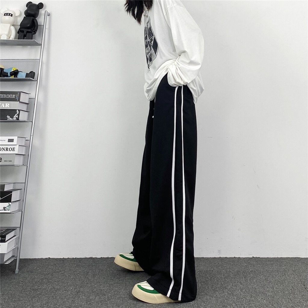 Quần Thể Thao Ống Rộng Họa Tiết Kẻ Sọc Thời Trang Hàn Quốc Mới Cho Nữ