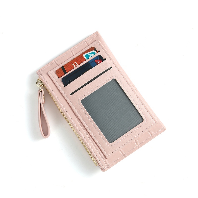 Ví IELGY da PU mỏng đựng thẻ tiền xu có khóa kéo mini thời trang đơn giản dành cho nữ