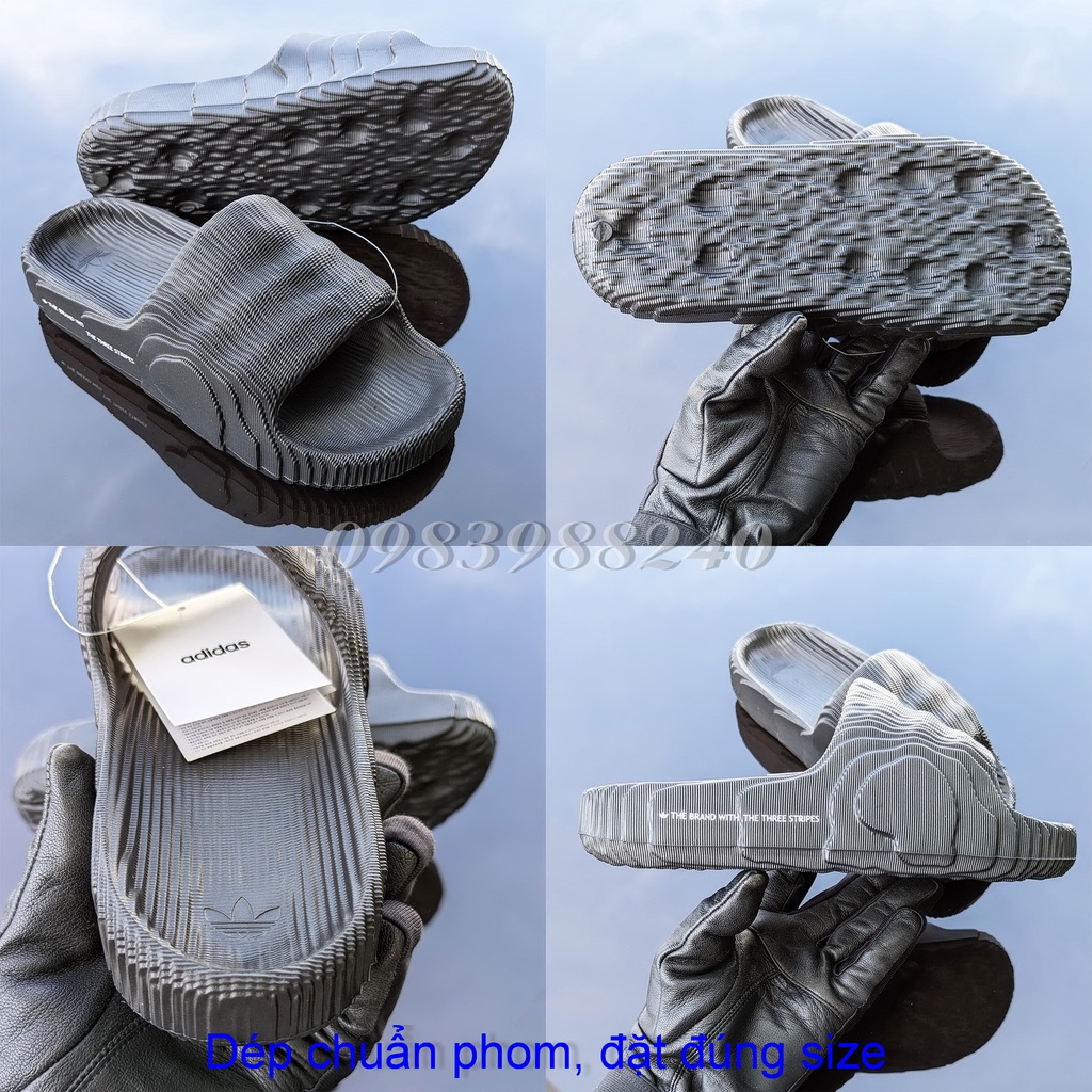 Dép đúc das Adidas adilette 22 ba lá đen FREE SHIP + hộp hãng + VNXK tem tag hàng loại 1.1 đế mềm quai ngang nam nữ.