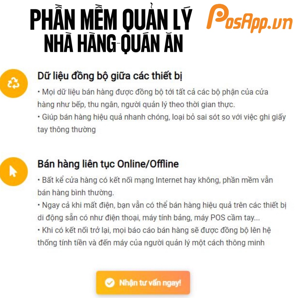 Phần Mềm Bán Hàng Quản Lý Nhà Hàng - Quán Ăn F&B tích hợp sử dụng cho Máy bán hàng order cầm tay PosApp