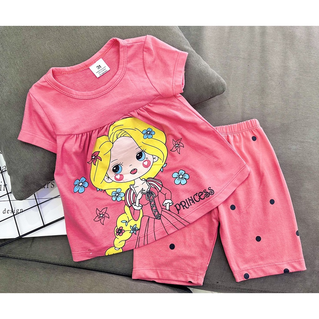 Bộ tay ngắn quần đùi lửng Babydoll thun Cotton 4 chiều cho bé gái size nhí 8-20kg- đồ bộ cho bé - pikakids