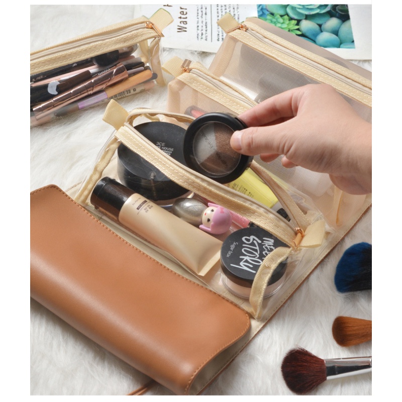 Túi Lưới Đựng Mỹ Phẩm Bằng Da PU Dày Bốn Trong Một Có Thể Tháo Rời