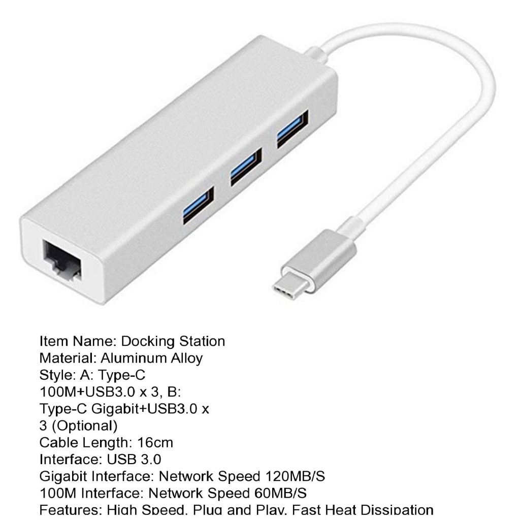 Trạm Kết Nối Đa Năng 5 Trong 1 Tốc Độ Cao Hỗ Trợ Gigabit Network Plug Type-C USB3.0 LAN Cho Laptop