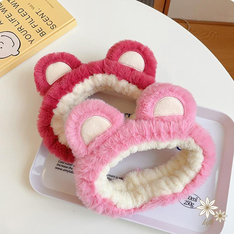 Băng Đô Cài Tóc Rửa Mặt Hình Tai Gấu / Dâu Tây Bằng Lông Nhung Dễ Thương Xinh Xắn