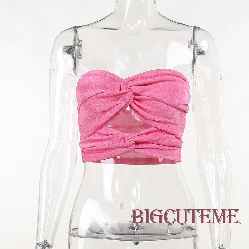 [] Áo Ống Đan Chéo Phía Trước Màu Trắng / Hồng / Xanh Dương Cho Nữ