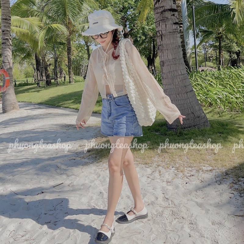 Áo croptop lưới dài tay thắc nơ mix áo 2s đồ đi biển hàng QC siêu xinh Thời Trang B.Y Tea Clothing