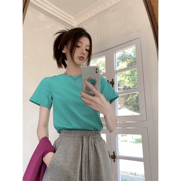 Áo Thun Cổ Tròn Dáng Ôm Phong Cách Thời Trang Hàn Quốc