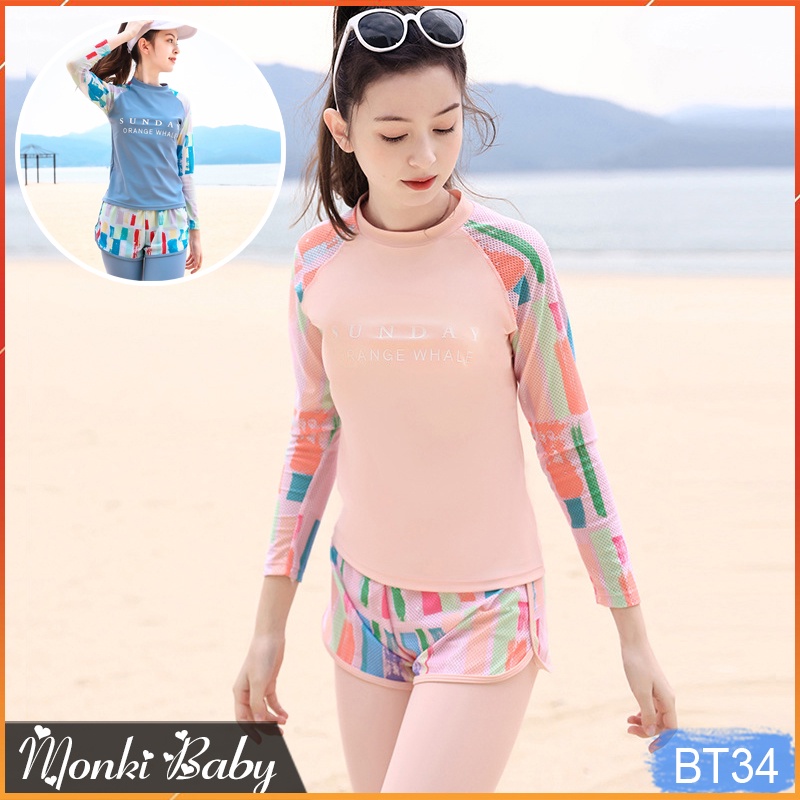 Bộ bơi chống nắng quần dài cho nữ và bé gái lớn, size đại từ 25 đến 58kg, dáng thể thao dài tay quần đùi khoẻ đẹp | BT34
