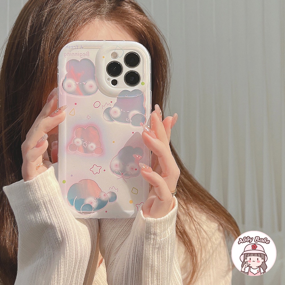 Ốp Điện Thoại TPU Dẻo Màu Laser Họa Tiết Chú Thỏ Hồng Dễ Thương Chống Bụi Bẩn Cho IPhone 14 Pro Max 13 12 11 Pro Max