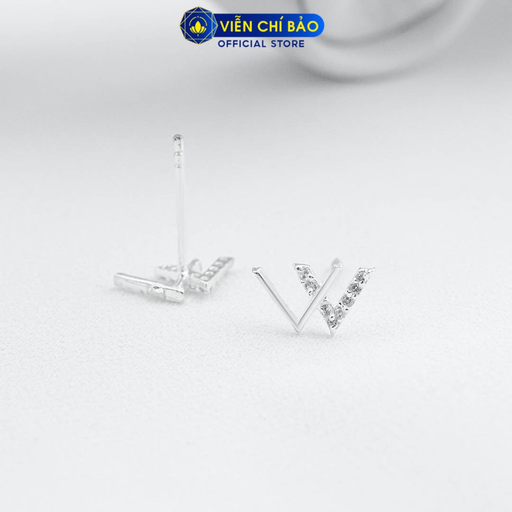 Khuyên tai bạc nữ chữ W chất liệu bạc 925 thời trang phụ kiện trang sức nữ Viễn Chí Bảo E096